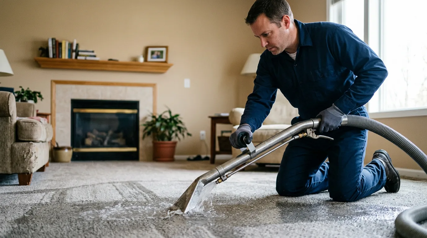 Water damage restoration technician working near Catlin, IL